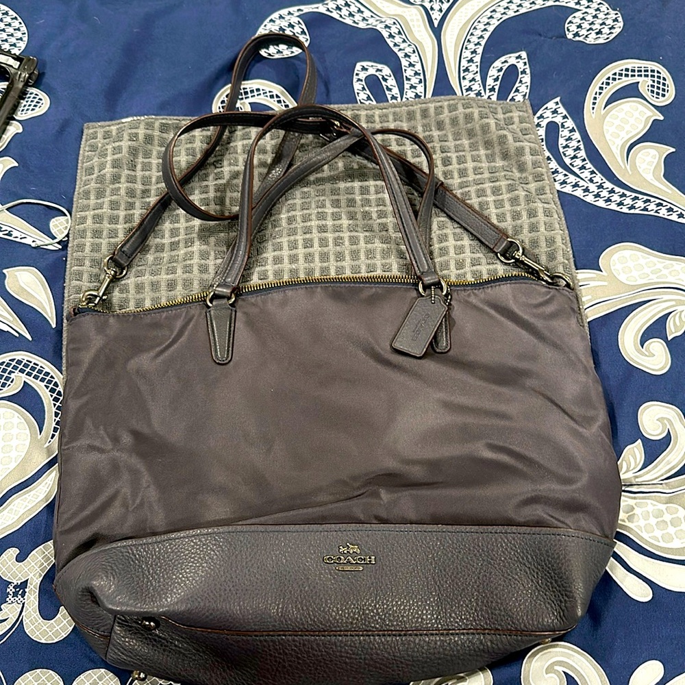 Coach Nylon w/leather bottom Satchel. Authentic:F1777-F57902 charcoal gray CGN1